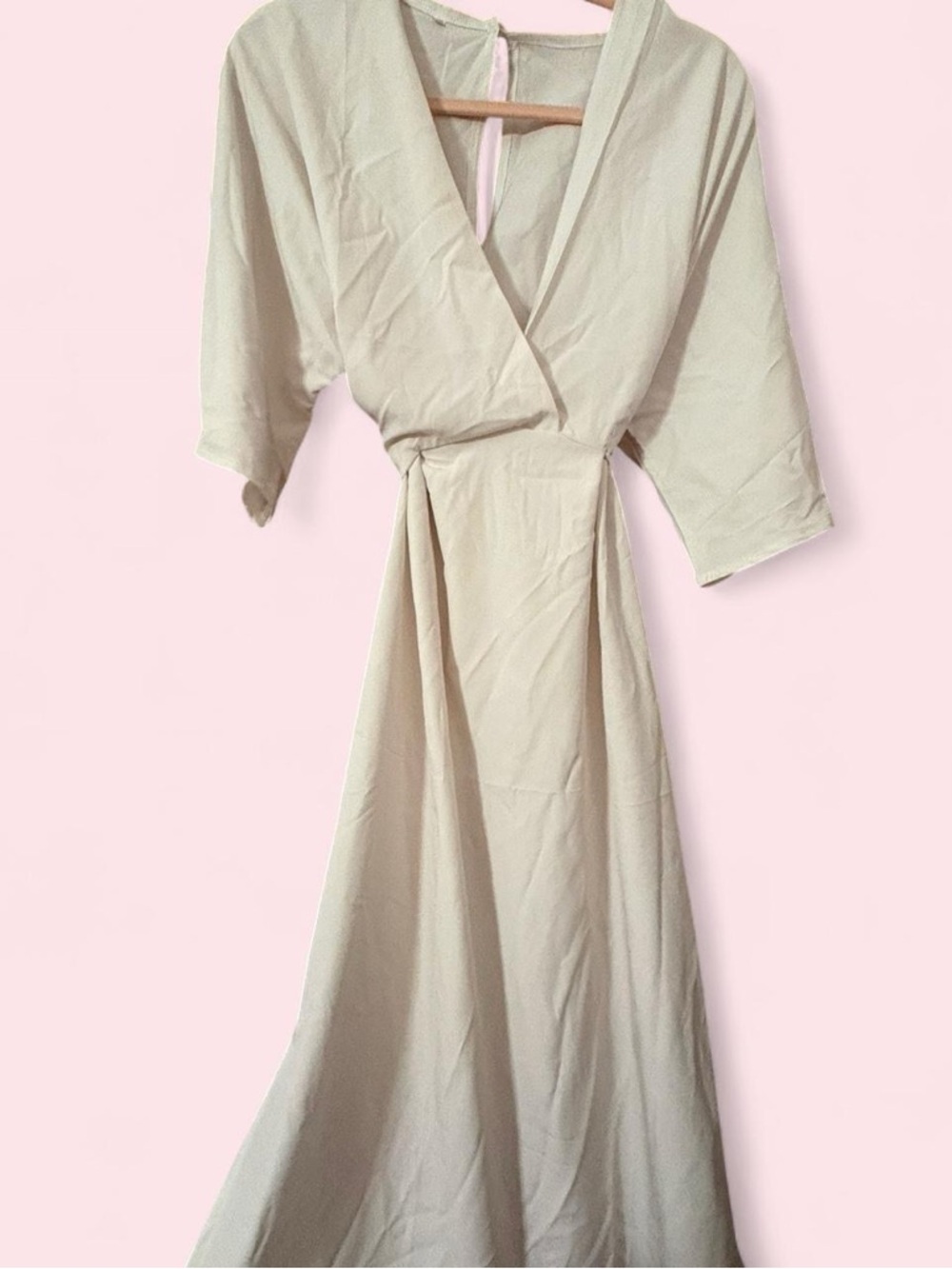 Elegant V-Neck Maxi Wrap Dress in Light Beige